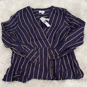 NWT TopShopNavy and Tan Striped Blouse